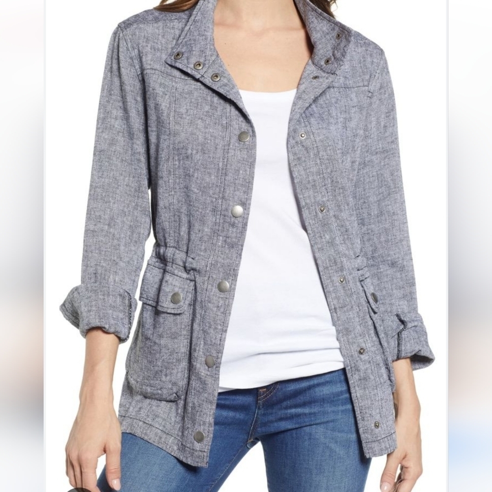 Caslon 100% Linen Charcoal Gray Snap Jacket Utility Shacket Size XS - Picture 8 of 8
